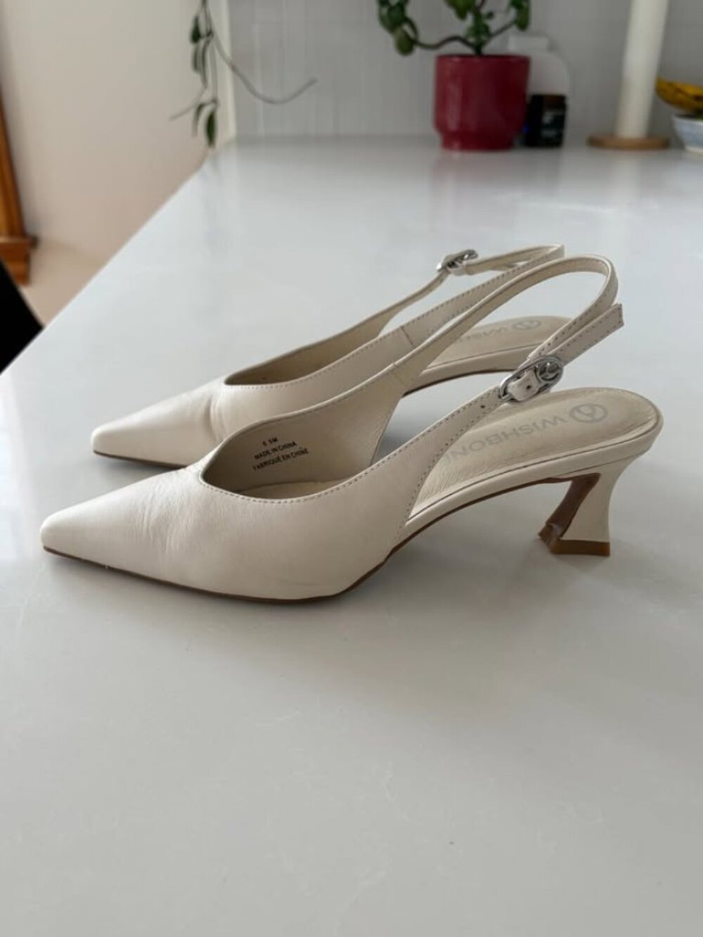 Wishbone ‘Tatum’ Off-White Slingback Heels – Size 6.5